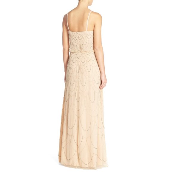 Candela Marseille Beaded Blouson Gown Maxi Dress Formal Evening Gold Cream - Picture 3 of 10